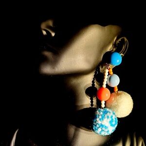 Tribal Handmade Flurry Colorful Beaded Dangle No-Pierced Clip Golden Earrings